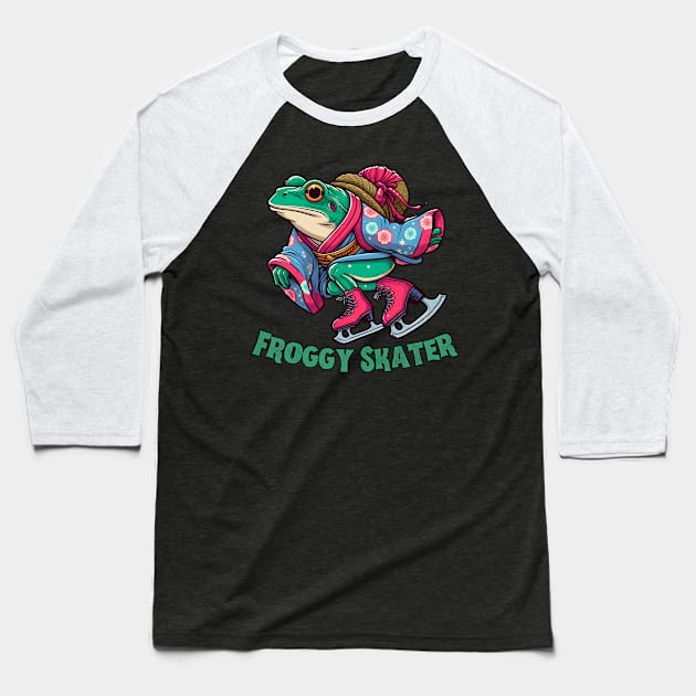 Ice skating frog Baseball T-Shirt by Japanese Fever